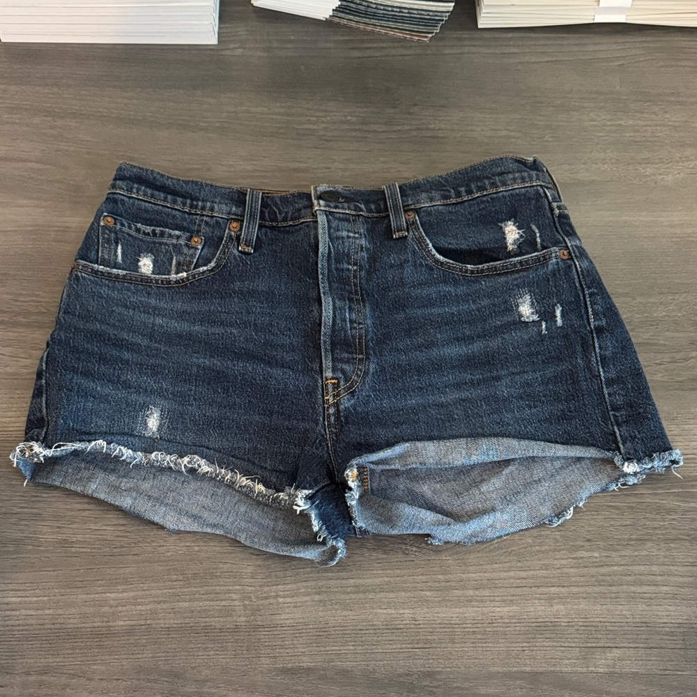 Levi's Dark Blue Distressed Jean Shorts